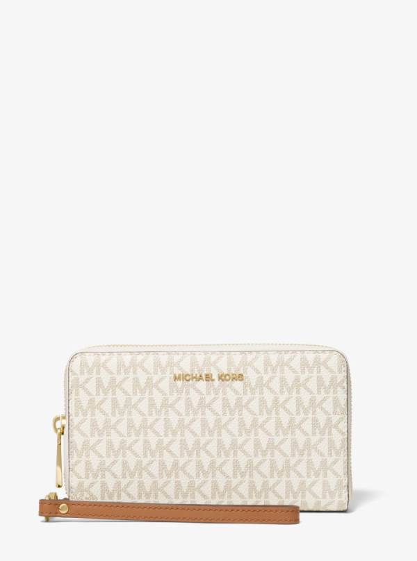 Damske Penazenky Michael Kors Large Logo and Leather Wristlet Biele Žlté - Doplnky Michael Kors Vypredaj | SVEOR-5617